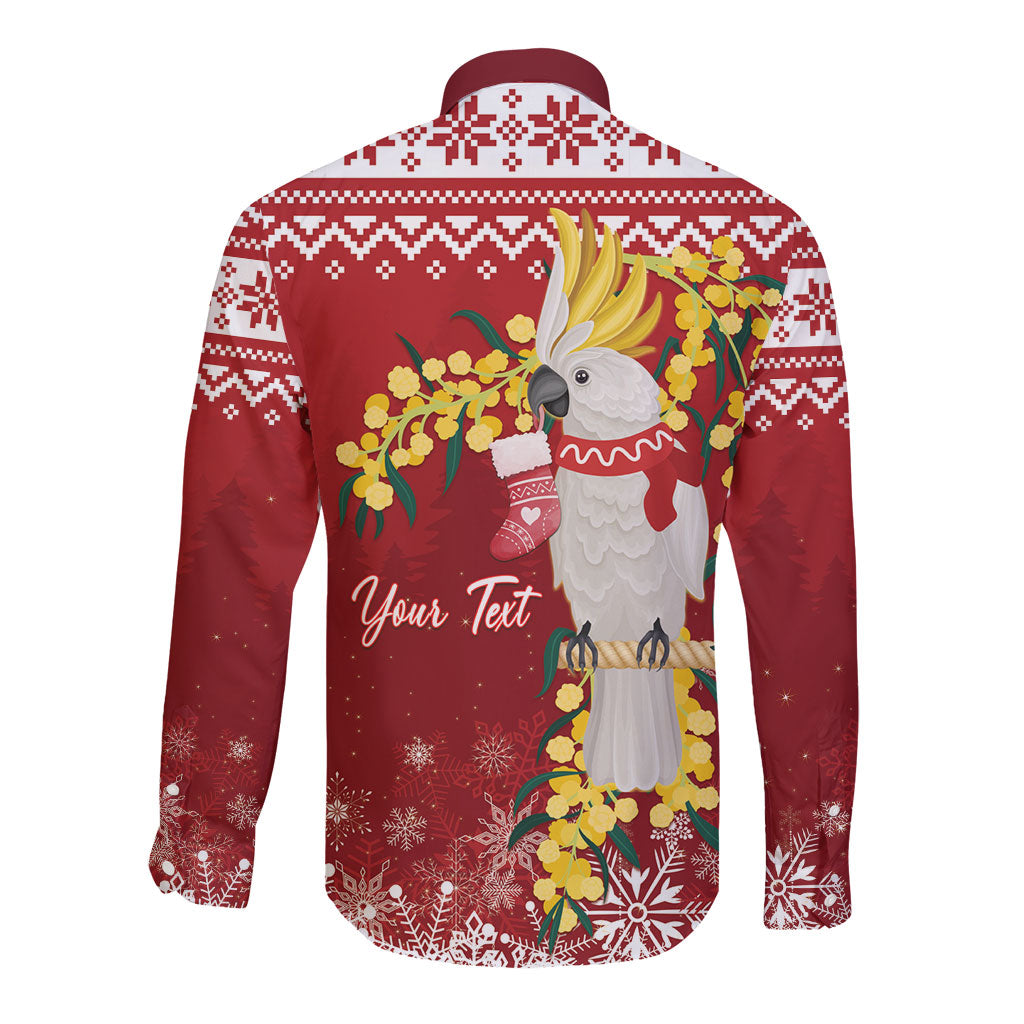 Australia Sulphur-crested Cockatoo Christmas Personalised Long Sleeve Button Shirt Aussie Golden Wattle Merry Xmas