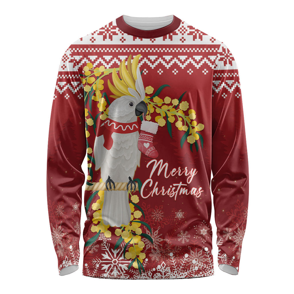 Australia Sulphur-crested Cockatoo Christmas Personalised Long Sleeve Shirt Aussie Golden Wattle Merry Xmas