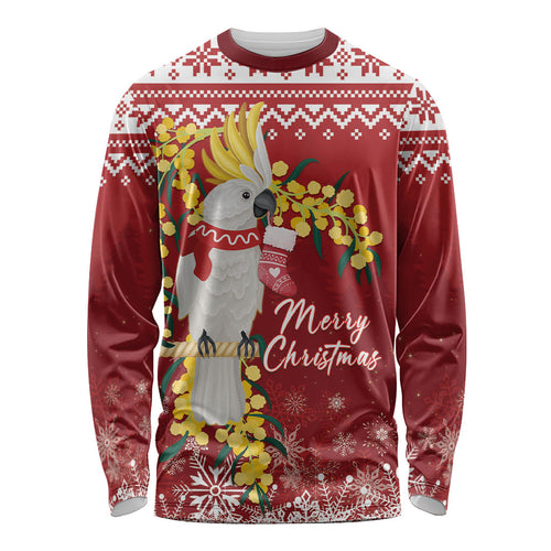 Australia Sulphur-crested Cockatoo Christmas Personalised Long Sleeve Shirt Aussie Golden Wattle Merry Xmas