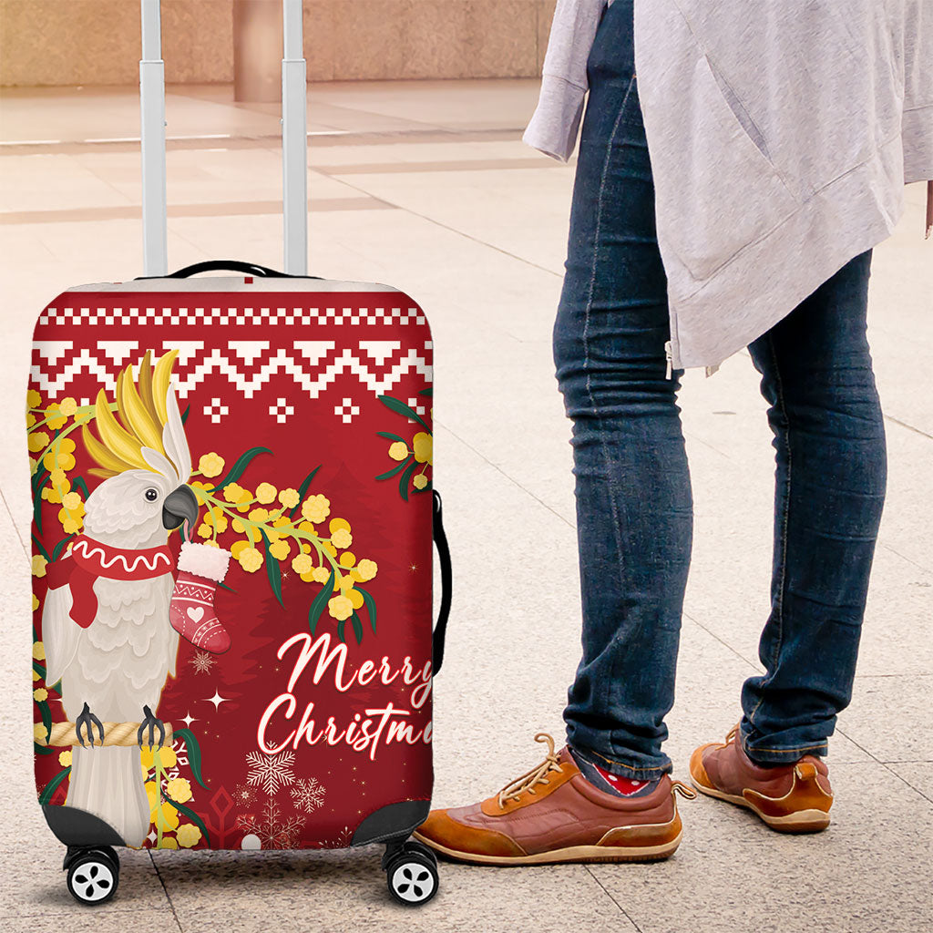 Australia Sulphur-crested Cockatoo Christmas Luggage Cover Aussie Golden Wattle Merry Xmas