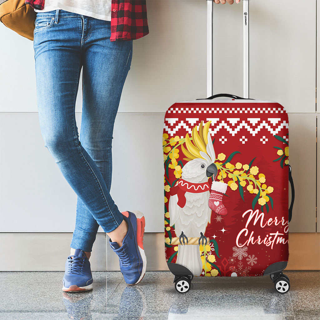 Australia Sulphur-crested Cockatoo Christmas Luggage Cover Aussie Golden Wattle Merry Xmas
