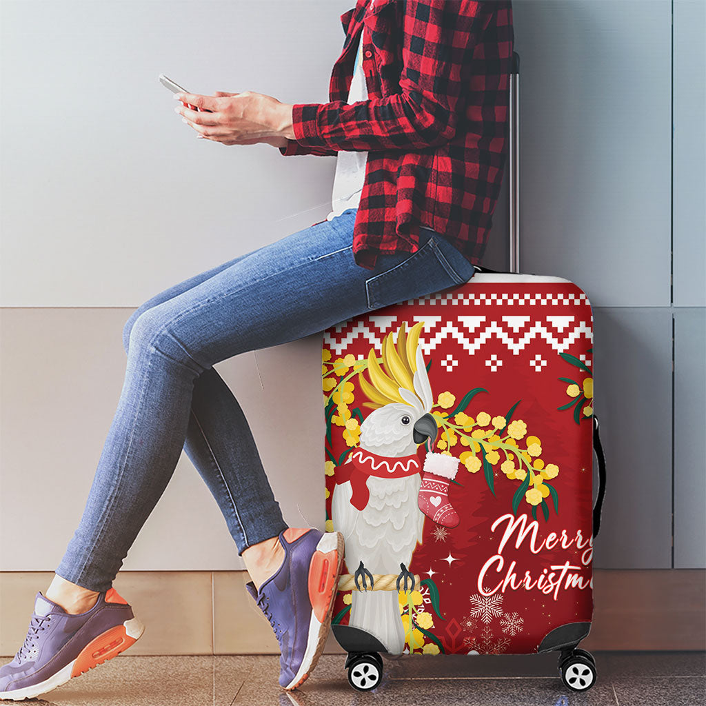 Australia Sulphur-crested Cockatoo Christmas Luggage Cover Aussie Golden Wattle Merry Xmas