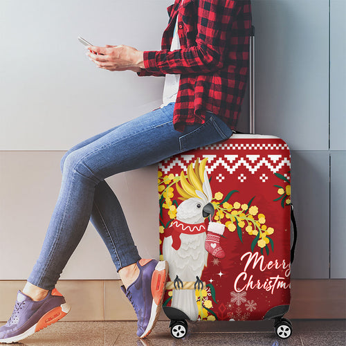 Australia Sulphur-crested Cockatoo Christmas Luggage Cover Aussie Golden Wattle Merry Xmas
