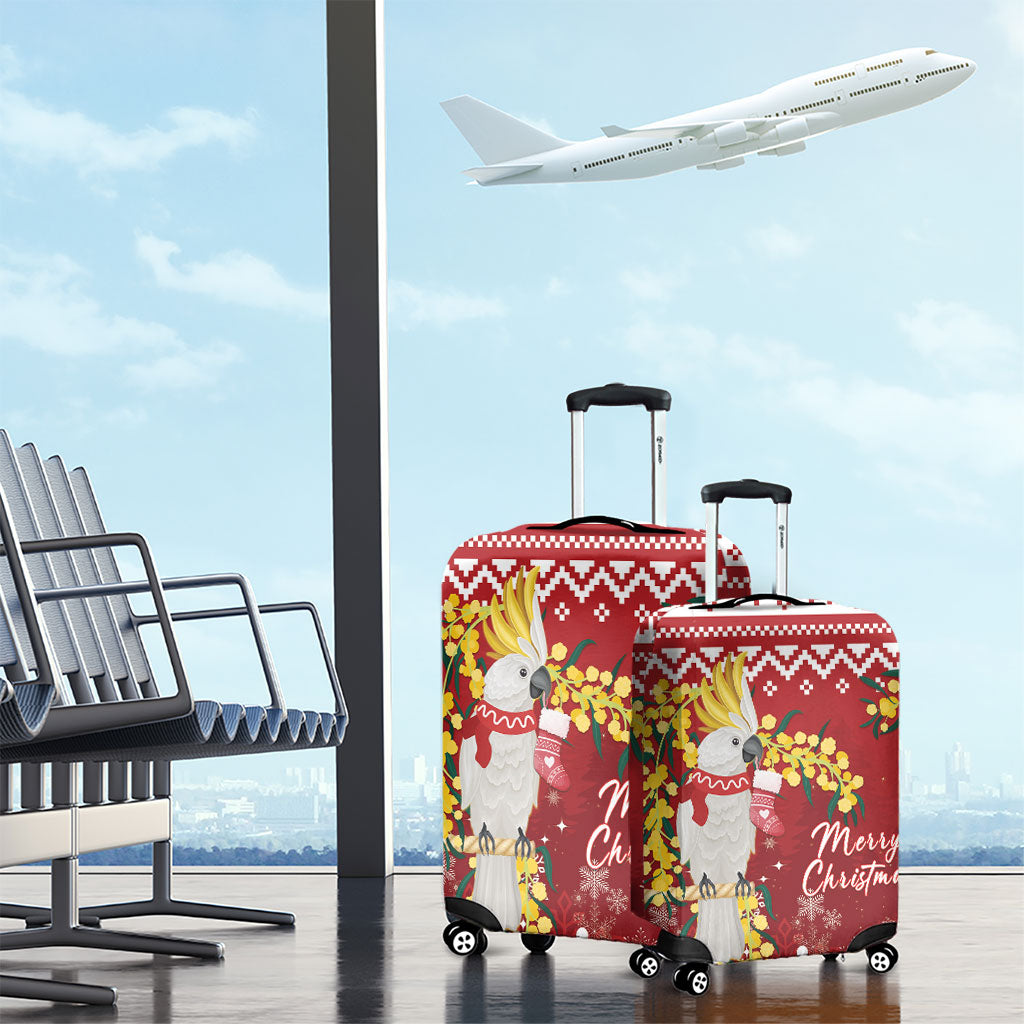 Australia Sulphur-crested Cockatoo Christmas Luggage Cover Aussie Golden Wattle Merry Xmas