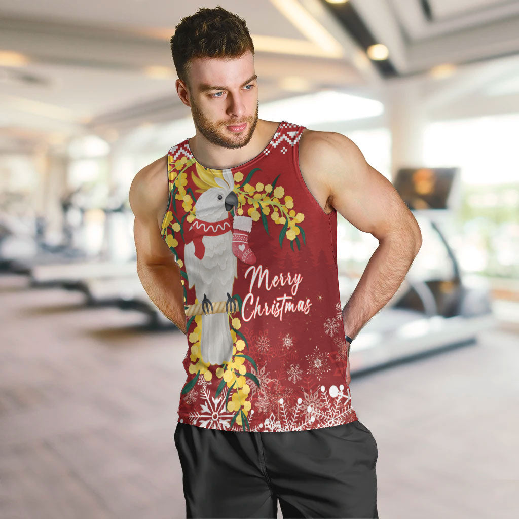 Australia Sulphur-crested Cockatoo Christmas Personalised Men Tank Top Aussie Golden Wattle Merry Xmas