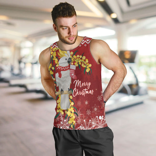 Australia Sulphur-crested Cockatoo Christmas Personalised Men Tank Top Aussie Golden Wattle Merry Xmas