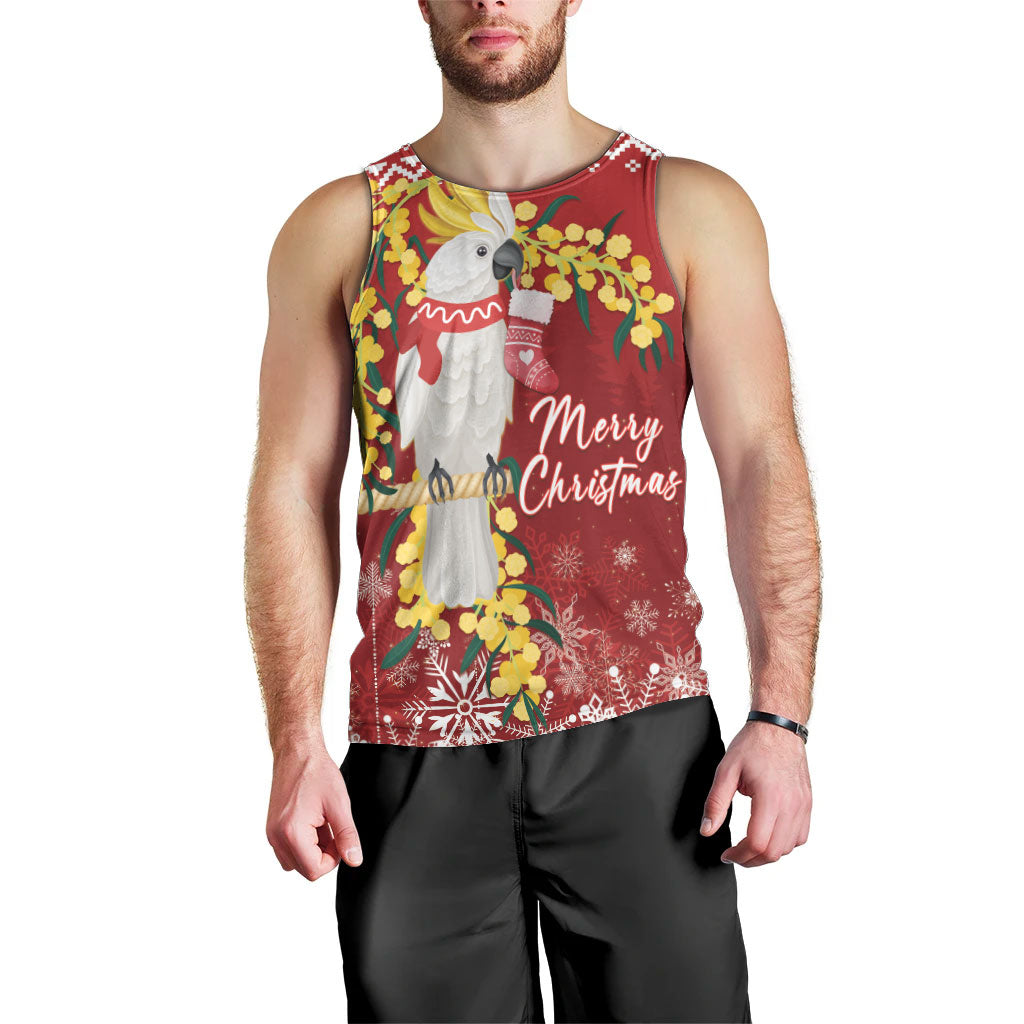 Australia Sulphur-crested Cockatoo Christmas Personalised Men Tank Top Aussie Golden Wattle Merry Xmas