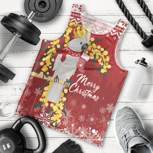 Australia Sulphur-crested Cockatoo Christmas Personalised Men Tank Top Aussie Golden Wattle Merry Xmas