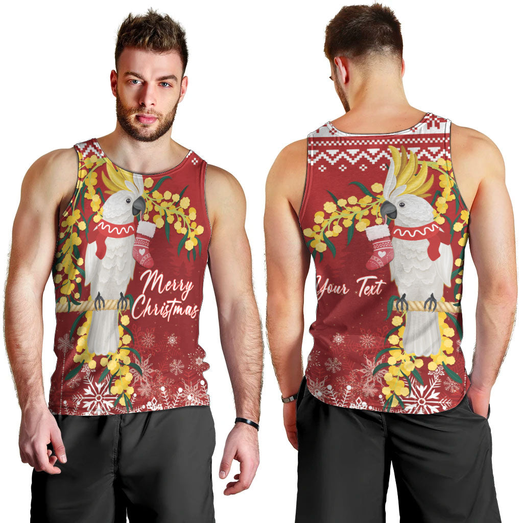 Australia Sulphur-crested Cockatoo Christmas Personalised Men Tank Top Aussie Golden Wattle Merry Xmas
