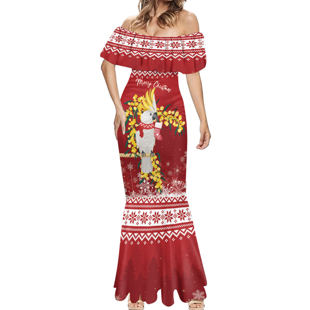 Australia Sulphur-crested Cockatoo Christmas Personalised Mermaid Dress Aussie Golden Wattle Merry Xmas