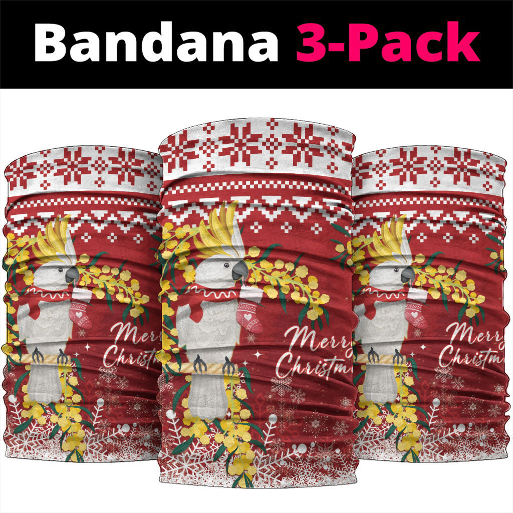 Australia Sulphur-crested Cockatoo Christmas Neck Gaiter Aussie Golden Wattle Merry Xmas