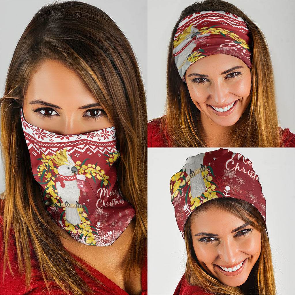 Australia Sulphur-crested Cockatoo Christmas Neck Gaiter Aussie Golden Wattle Merry Xmas