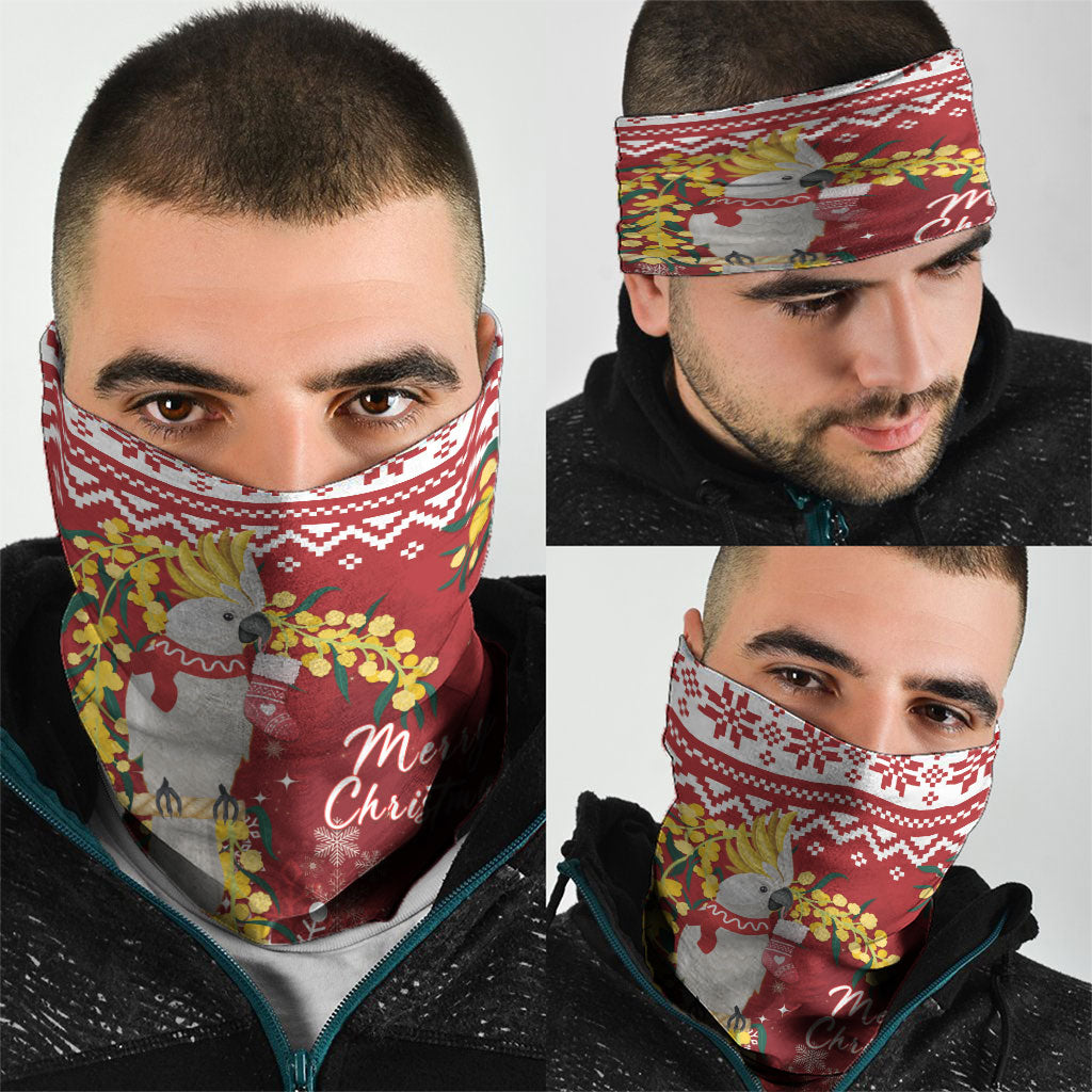 Australia Sulphur-crested Cockatoo Christmas Neck Gaiter Aussie Golden Wattle Merry Xmas