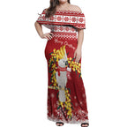 Australia Sulphur-crested Cockatoo Christmas Personalised Off Shoulder Maxi Dress Aussie Golden Wattle Merry Xmas