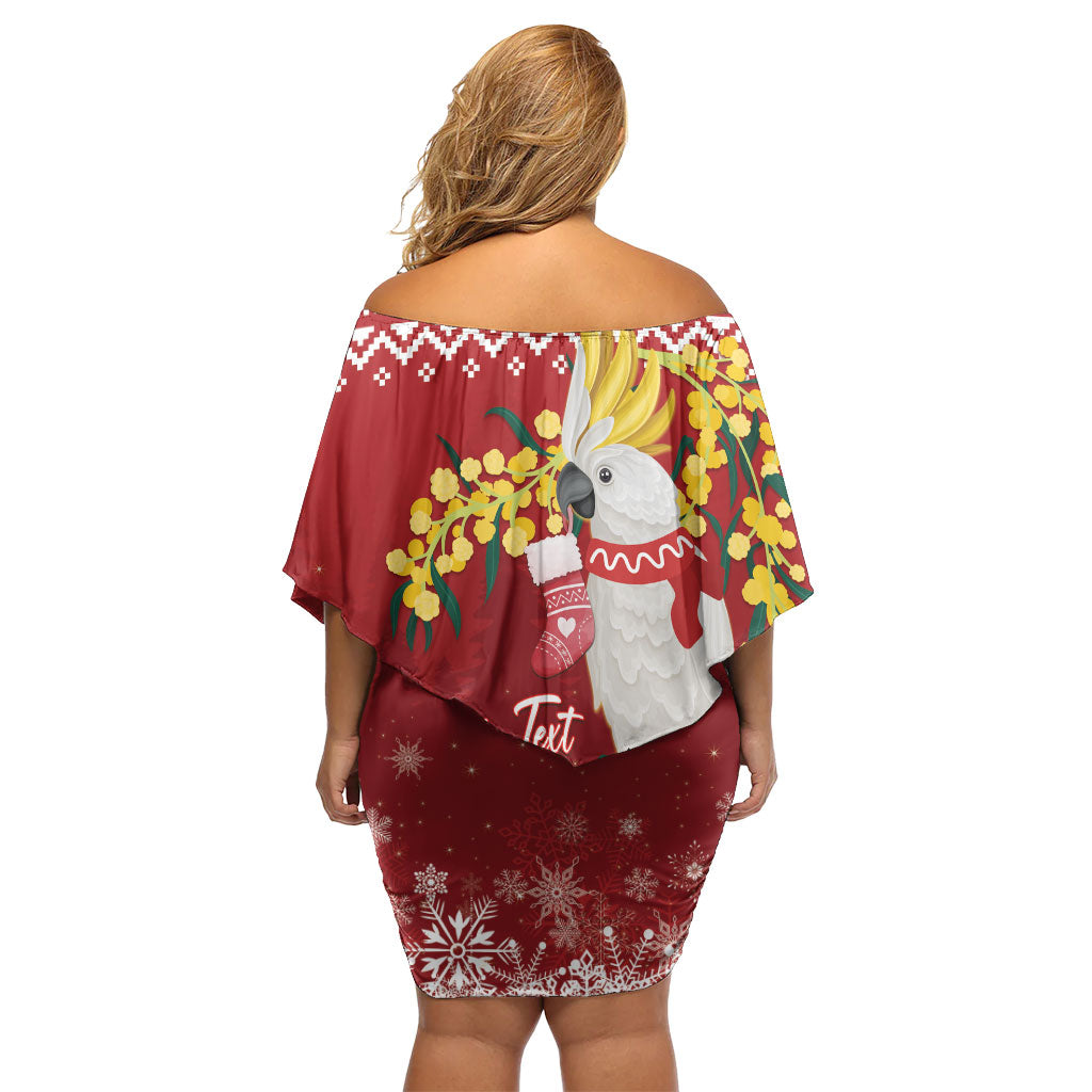 Australia Sulphur-crested Cockatoo Christmas Personalised Off Shoulder Short Dress Aussie Golden Wattle Merry Xmas