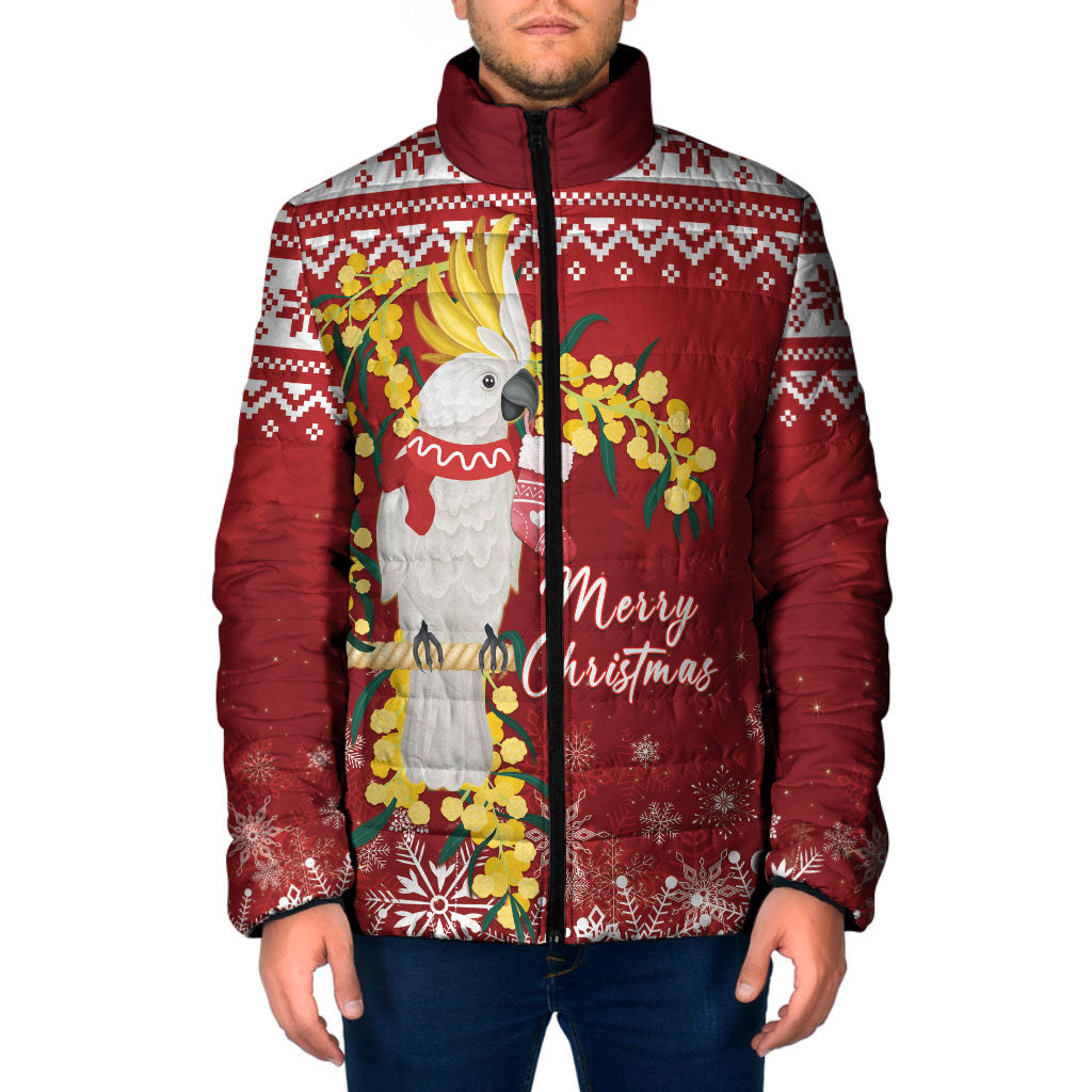 Australia Sulphur-crested Cockatoo Christmas Personalised Padded Jacket Aussie Golden Wattle Merry Xmas