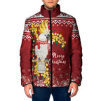 Australia Sulphur-crested Cockatoo Christmas Personalised Padded Jacket Aussie Golden Wattle Merry Xmas