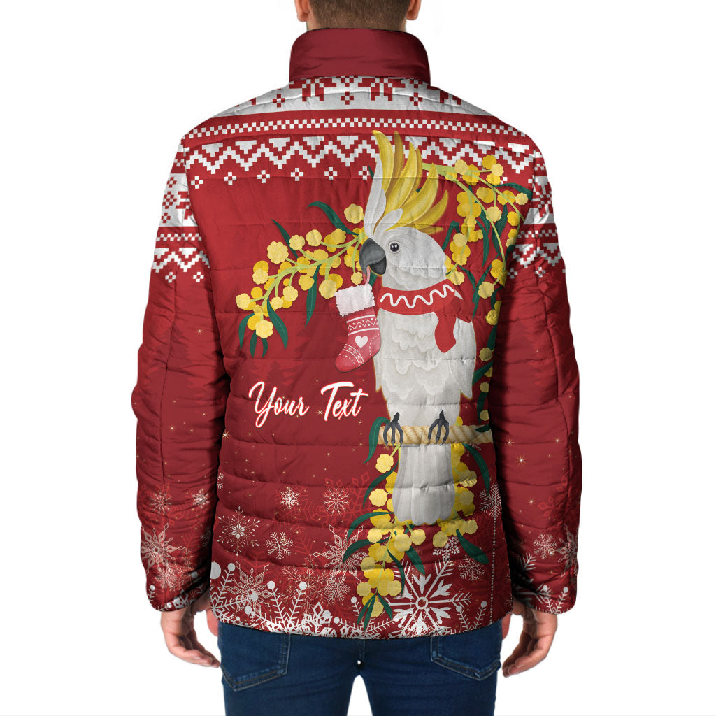 Australia Sulphur-crested Cockatoo Christmas Personalised Padded Jacket Aussie Golden Wattle Merry Xmas