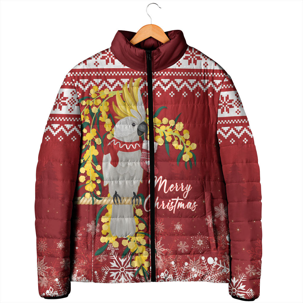 Australia Sulphur-crested Cockatoo Christmas Personalised Padded Jacket Aussie Golden Wattle Merry Xmas