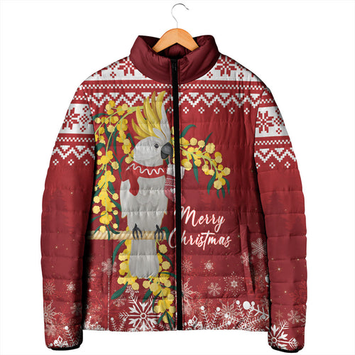 Australia Sulphur-crested Cockatoo Christmas Personalised Padded Jacket Aussie Golden Wattle Merry Xmas