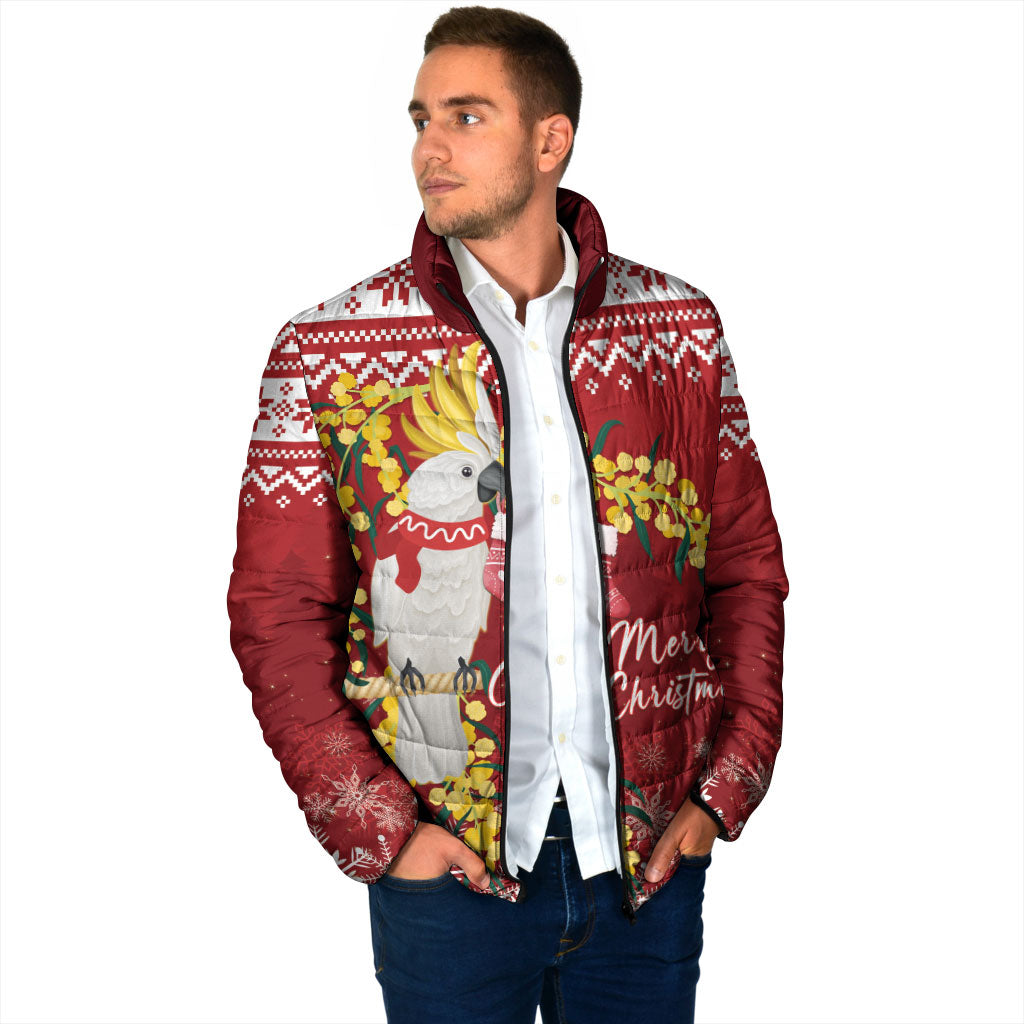 Australia Sulphur-crested Cockatoo Christmas Personalised Padded Jacket Aussie Golden Wattle Merry Xmas