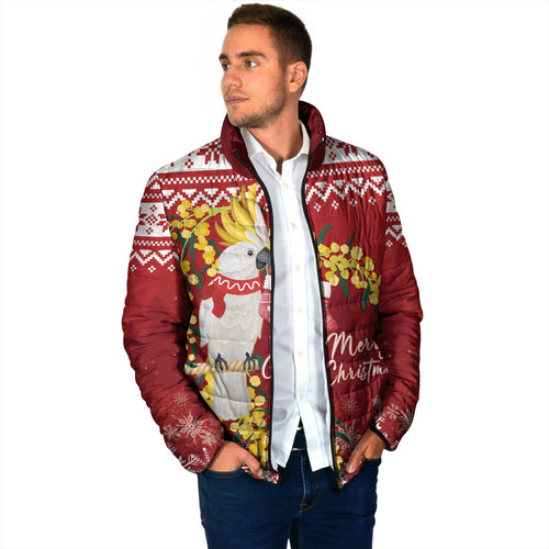 Australia Sulphur-crested Cockatoo Christmas Personalised Padded Jacket Aussie Golden Wattle Merry Xmas