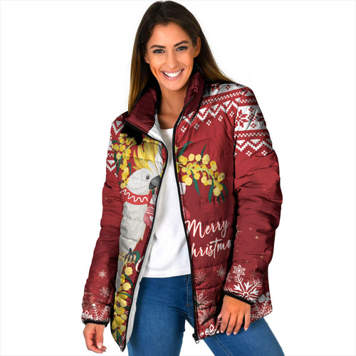 Australia Sulphur-crested Cockatoo Christmas Personalised Padded Jacket Aussie Golden Wattle Merry Xmas