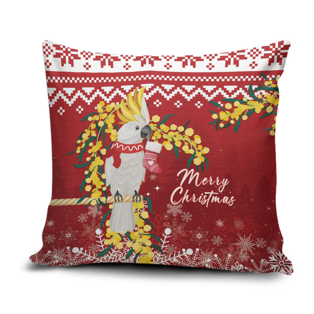 Australia Sulphur-crested Cockatoo Christmas Pillow Cover Aussie Golden Wattle Merry Xmas