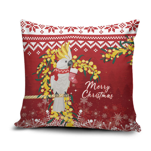 Australia Sulphur-crested Cockatoo Christmas Pillow Cover Aussie Golden Wattle Merry Xmas