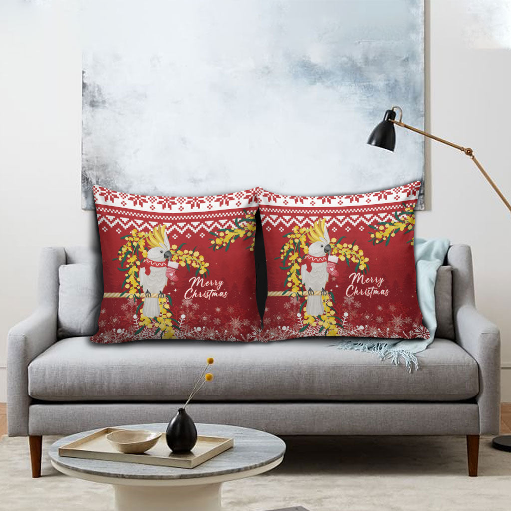 Australia Sulphur-crested Cockatoo Christmas Pillow Cover Aussie Golden Wattle Merry Xmas