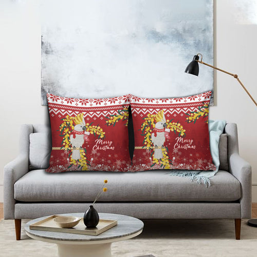Australia Sulphur-crested Cockatoo Christmas Pillow Cover Aussie Golden Wattle Merry Xmas