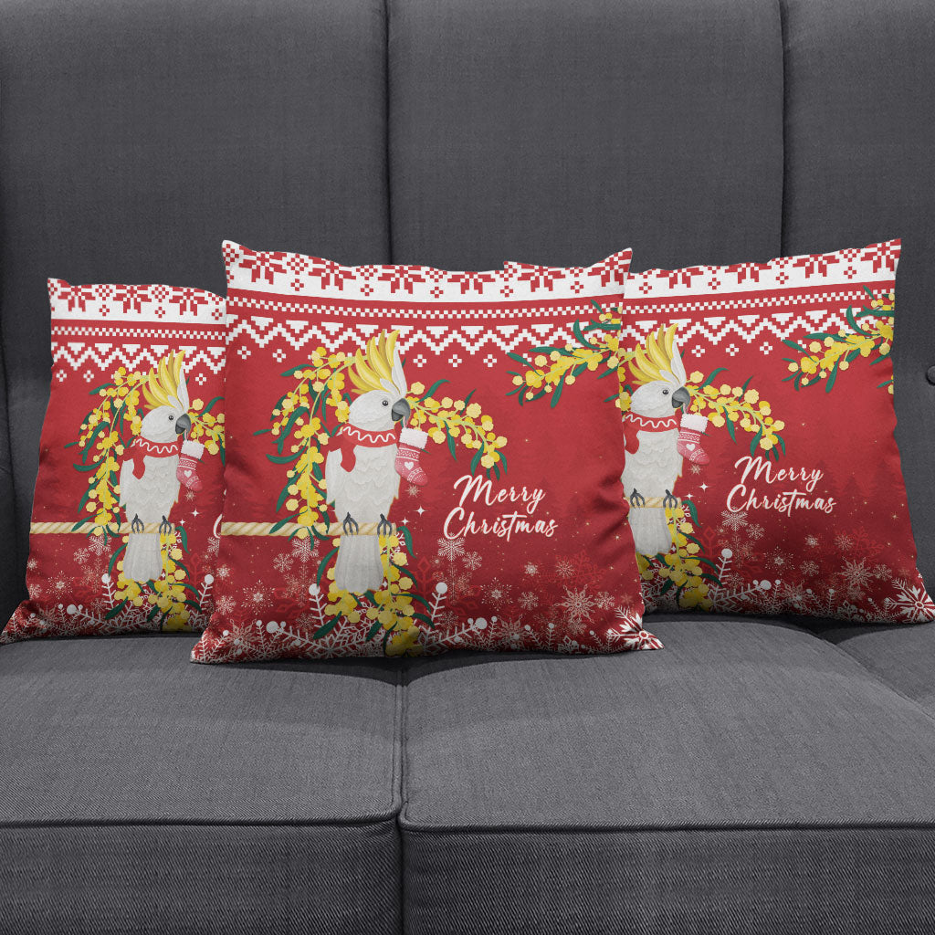 Australia Sulphur-crested Cockatoo Christmas Pillow Cover Aussie Golden Wattle Merry Xmas