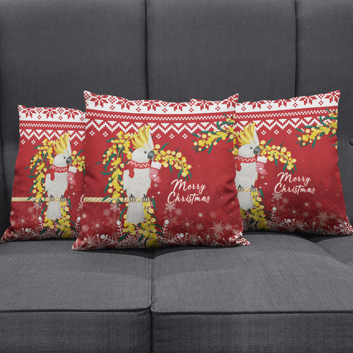 Australia Sulphur-crested Cockatoo Christmas Pillow Cover Aussie Golden Wattle Merry Xmas