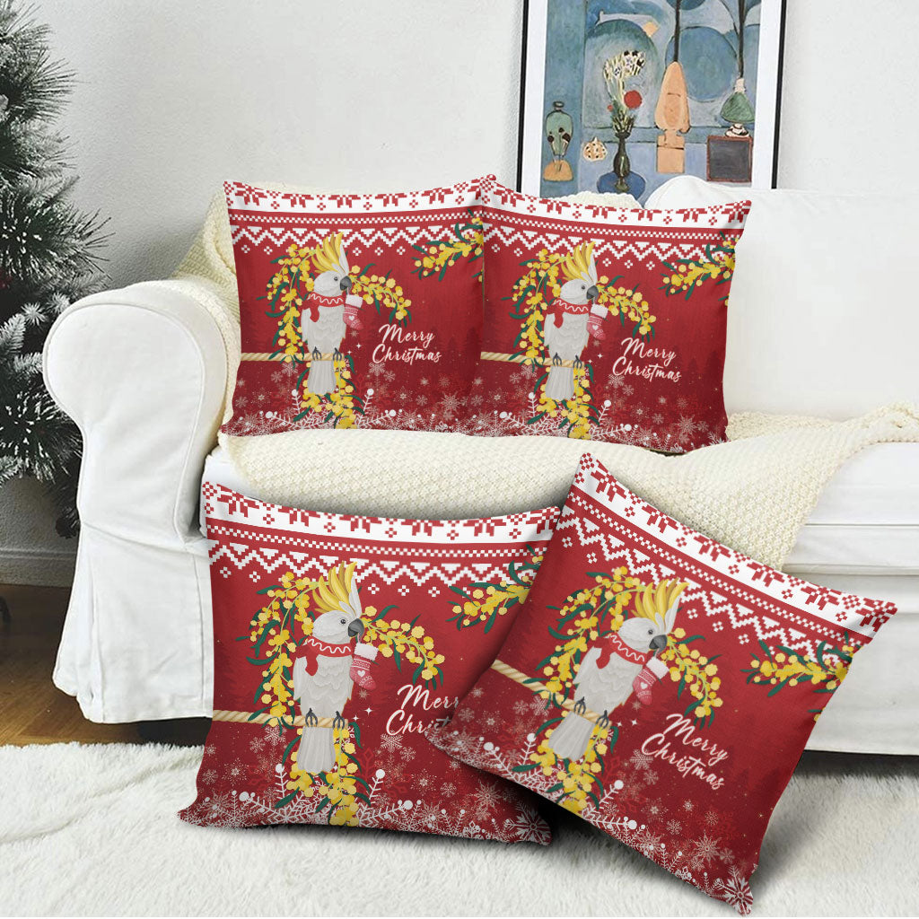 Australia Sulphur-crested Cockatoo Christmas Pillow Cover Aussie Golden Wattle Merry Xmas