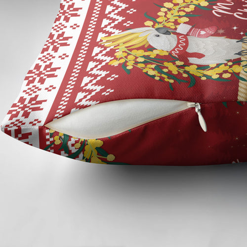 Australia Sulphur-crested Cockatoo Christmas Pillow Cover Aussie Golden Wattle Merry Xmas