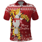 Australia Sulphur-crested Cockatoo Christmas Personalised Polo Shirt Aussie Golden Wattle Merry Xmas