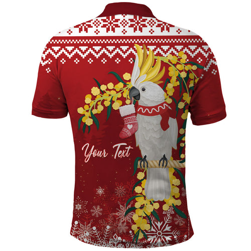Australia Sulphur-crested Cockatoo Christmas Personalised Polo Shirt Aussie Golden Wattle Merry Xmas