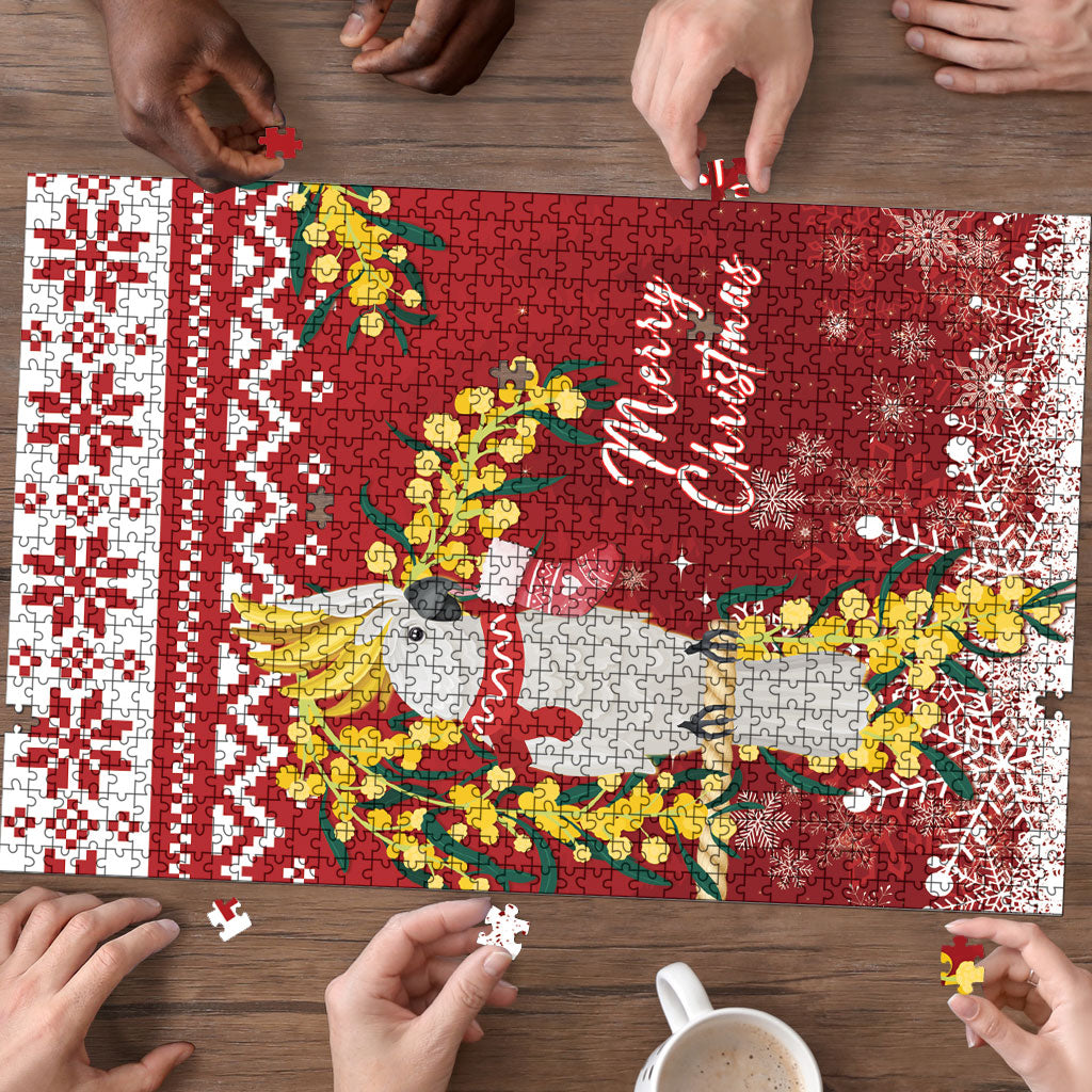 Australia Sulphur-crested Cockatoo Christmas Puzzle Aussie Golden Wattle Merry Xmas