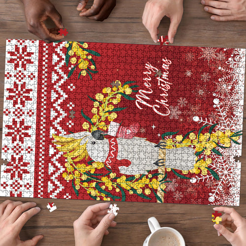 Australia Sulphur-crested Cockatoo Christmas Puzzle Aussie Golden Wattle Merry Xmas
