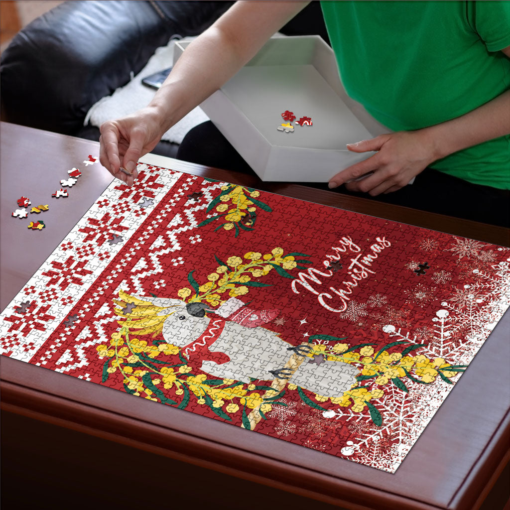 Australia Sulphur-crested Cockatoo Christmas Puzzle Aussie Golden Wattle Merry Xmas