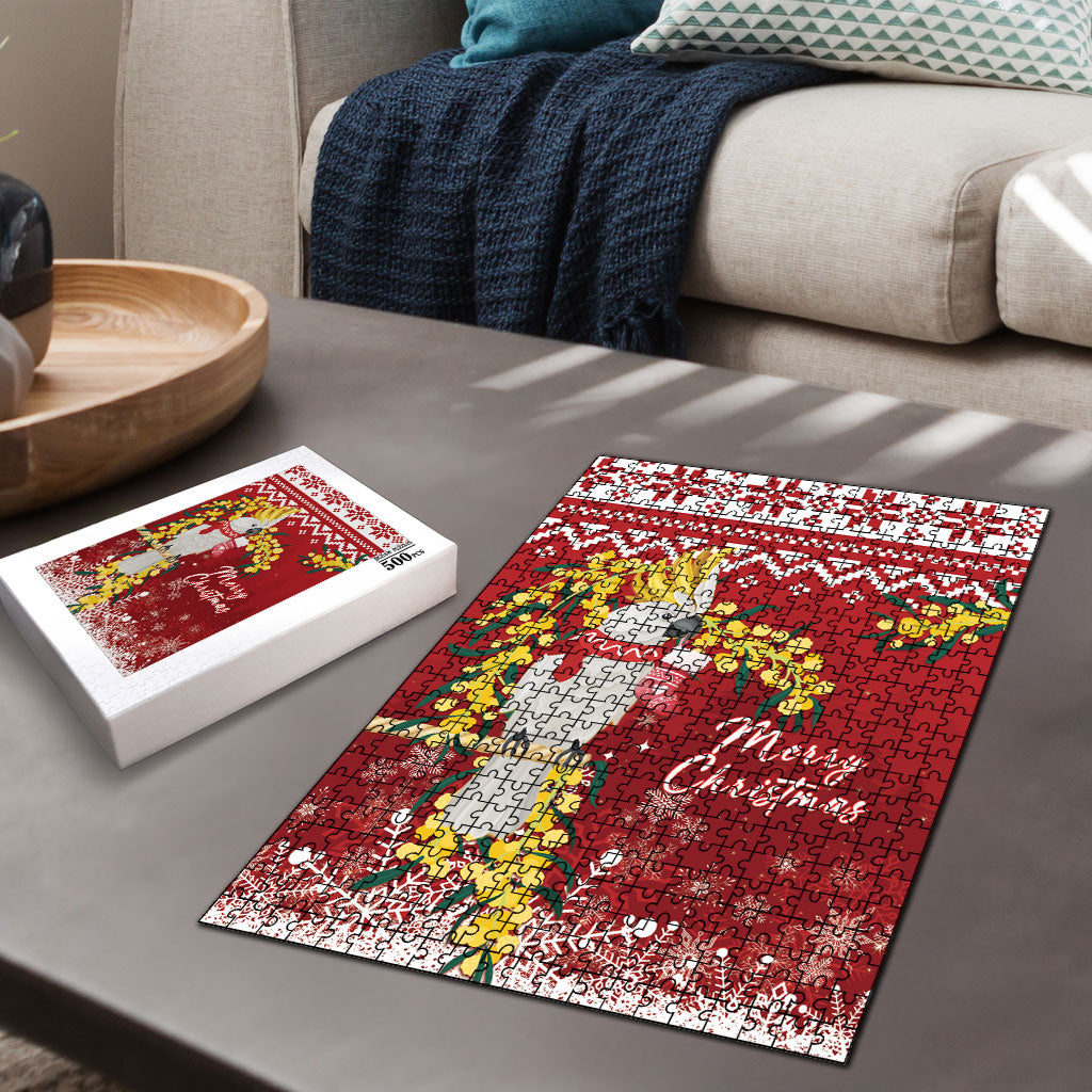 Australia Sulphur-crested Cockatoo Christmas Puzzle Aussie Golden Wattle Merry Xmas