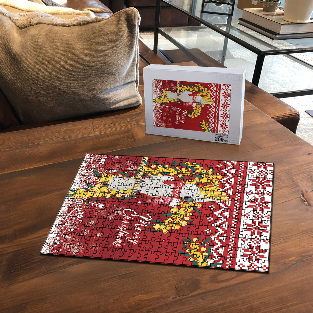 Australia Sulphur-crested Cockatoo Christmas Puzzle Aussie Golden Wattle Merry Xmas