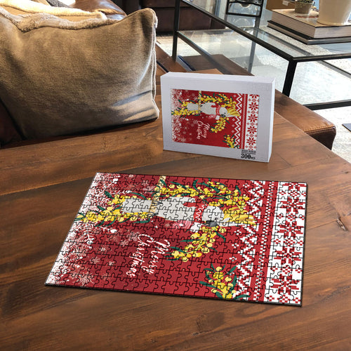 Australia Sulphur-crested Cockatoo Christmas Puzzle Aussie Golden Wattle Merry Xmas