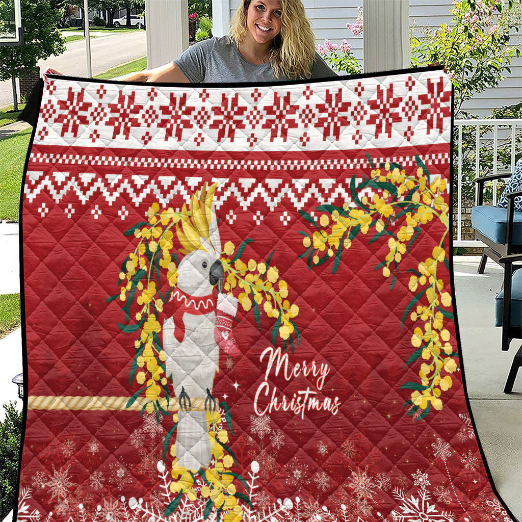 Australia Sulphur-crested Cockatoo Christmas Quilt Aussie Golden Wattle Merry Xmas