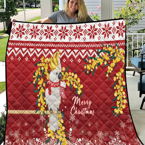 Australia Sulphur-crested Cockatoo Christmas Quilt Aussie Golden Wattle Merry Xmas