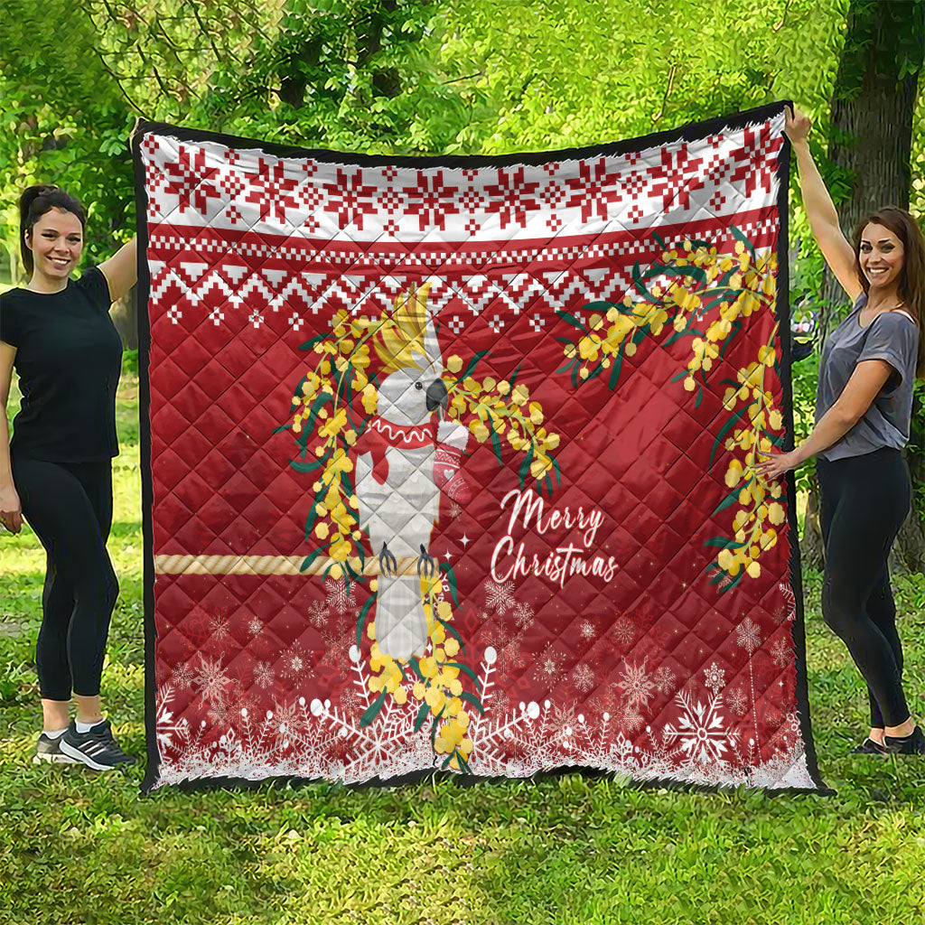 Australia Sulphur-crested Cockatoo Christmas Quilt Aussie Golden Wattle Merry Xmas