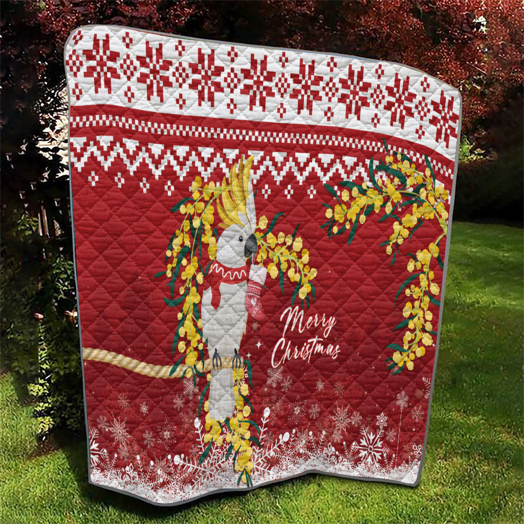 Australia Sulphur-crested Cockatoo Christmas Quilt Aussie Golden Wattle Merry Xmas