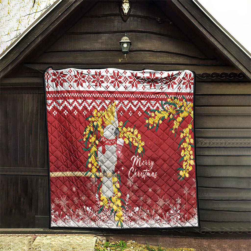 Australia Sulphur-crested Cockatoo Christmas Quilt Aussie Golden Wattle Merry Xmas