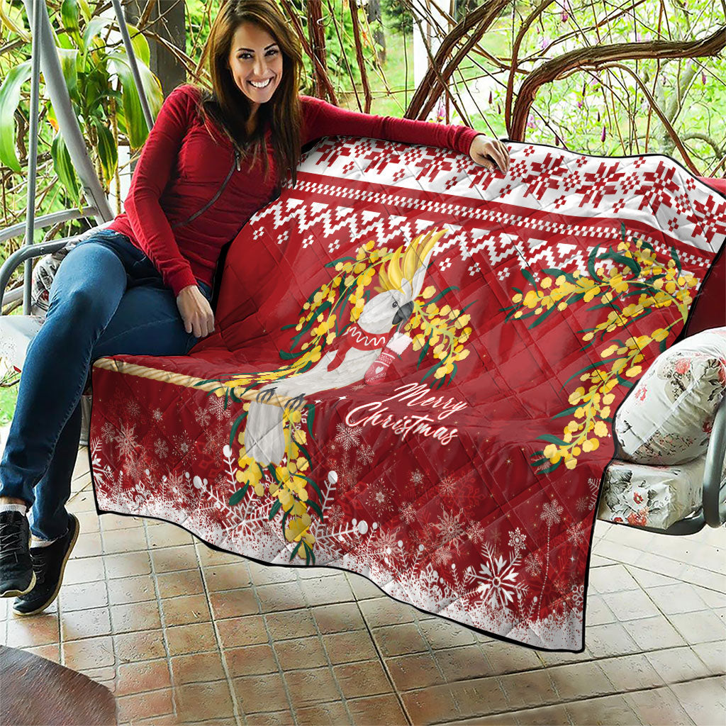 Australia Sulphur-crested Cockatoo Christmas Quilt Aussie Golden Wattle Merry Xmas