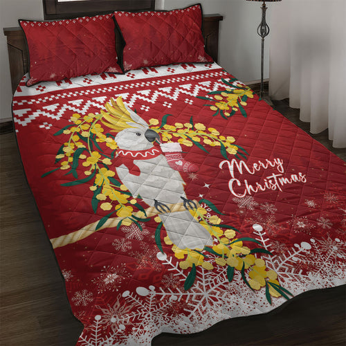 Australia Sulphur-crested Cockatoo Christmas Quilt Bed Set Aussie Golden Wattle Merry Xmas